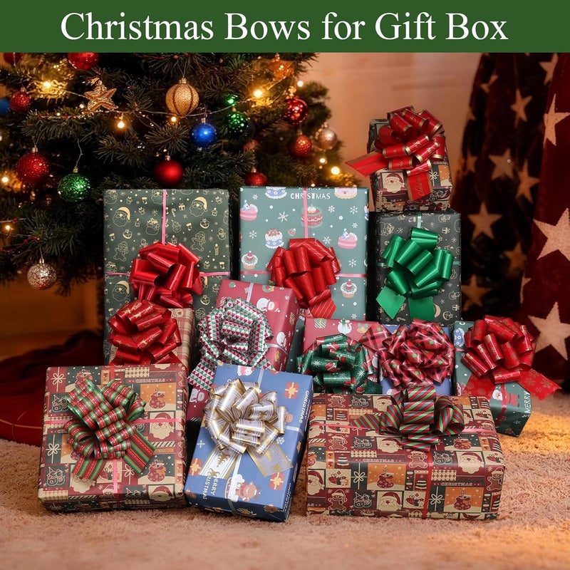 Deffdns 24 PCS Christmas Bows for Gift Wrapping,5 inch Large Xmas Holiday Pull Bows for Present,Gift Baskets,Wine Bottles,Bouquet,Christmas Wrapping Decorations [Mix Color] - Image 2